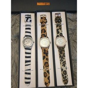 3 women's Manhattan Croton exotic animal print watch bundle